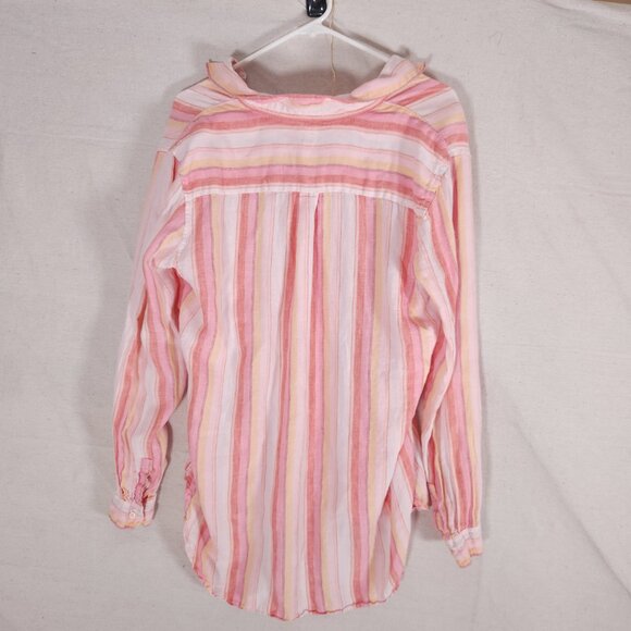 Gap Linen Tunic Womens Large Pink Striped V Neck Popover Coastal Beachwear - Picture 2 of 12